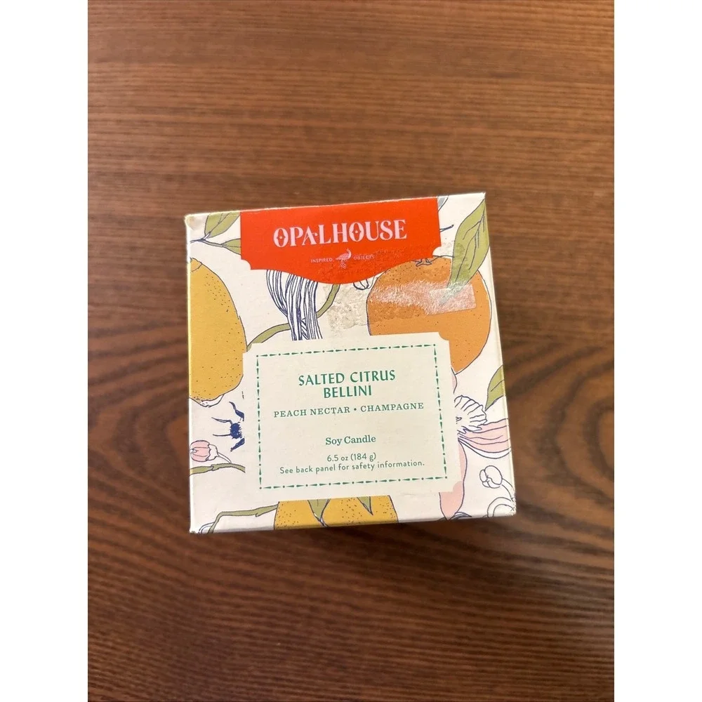 Opalhouse Salted Citrus Bellini Soy Candle‎ 6.5 oz Gold Rim New Peach Champagne
